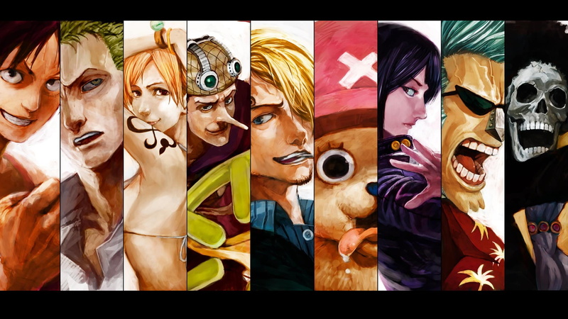 creativity, one piece, anime, representation, day, monkey d. luffy, women, sanji, tony tony chopper, usopp, franky, nami, nico robin, female likeness, transfer print