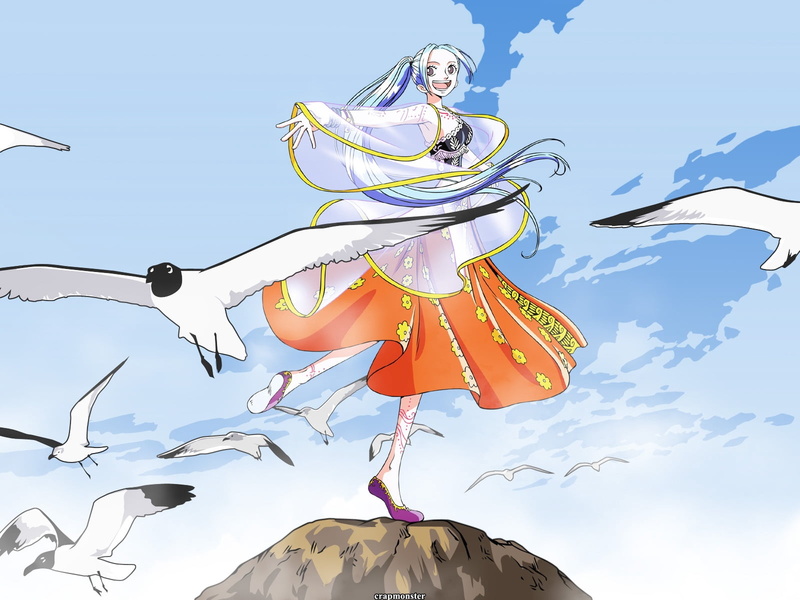 sky, birds, wind, day, illustration, freedom, representation, multi colored, gulls, vivi, nefertari, creativity, girl, smiling, one, sunlight, art and craft