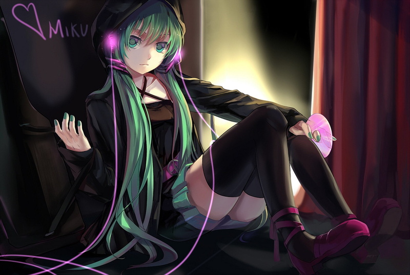 Vocaloid, Hatsune Miku, thigh-highs, 1080P