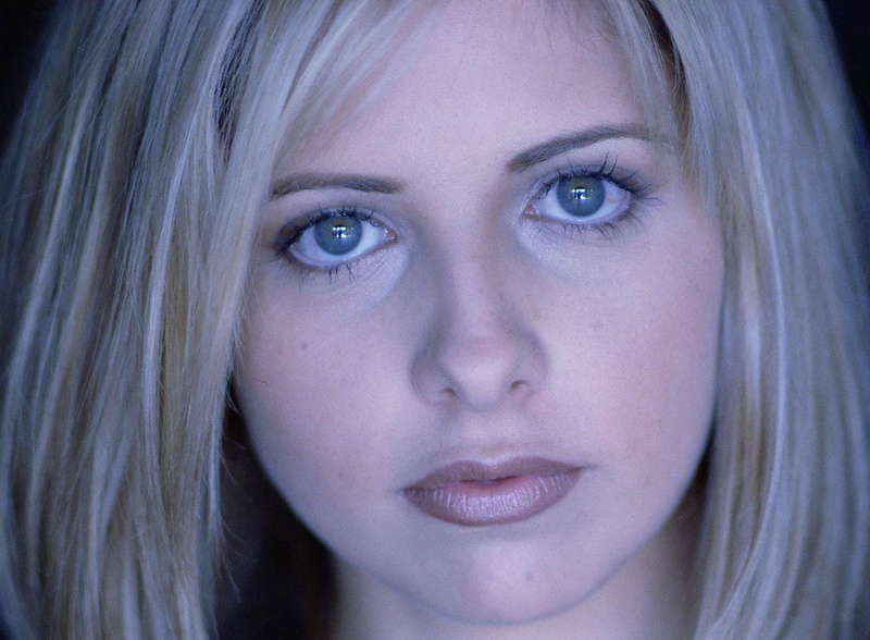 women, Sarah Michelle Gellar, blue eyes, 720P, actress, face, blonde, closeup
