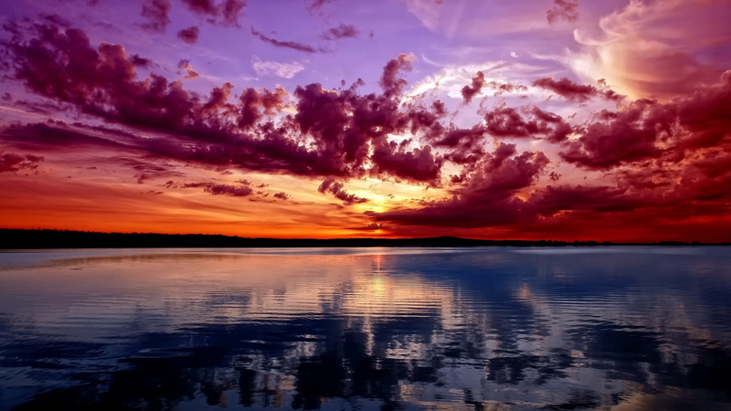 1080P, outdoors, orange color, horizon over water, sky, landscape, scenics - nature, sunset, non-urban scene, romantic sky, idyllic, sunlight, waterfront