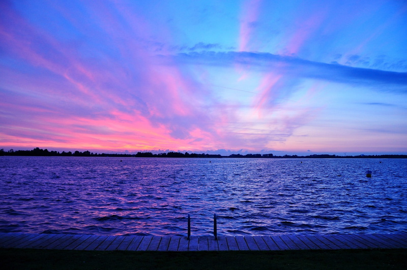 sunset, purple, happy, outdoors, rippled, no people, water, blue, large, 1080P, beauty in nature, tranquil scene, tranquility, sky, reflection, absence