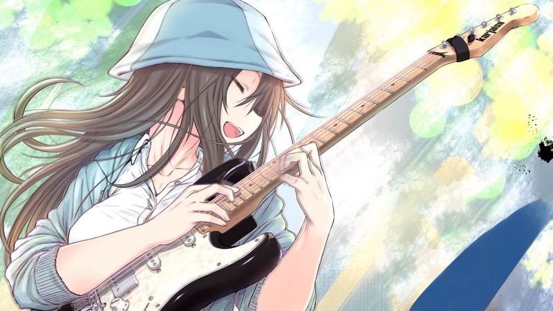 anime girls, 1080P, musical instrument, guitar, anime, open mouth