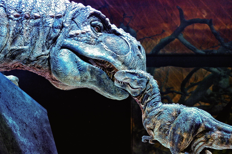 mother and child, sculpture, one animal, animal, tireks, no people, monster, day, dinosaur, animals in the wild, art and craft, extinct, tirex, mouth open
