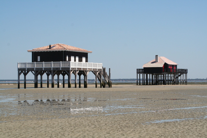coastline, nature, sea, architectural column, tchanquée, architecture And Buildings, summer, basin of arcachon, clear sky, Cabin, architecture, horizon over water