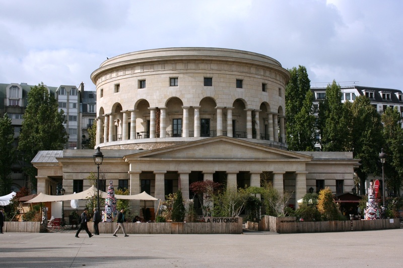 bassin de la villette, building exterior, sky, history, day, building, built structure, incidental people, architectural column, rotonde, people, paris