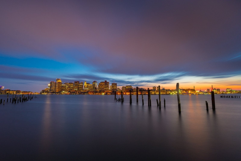 ocean, 720P, skyline, bridges, usa, cities, tower, boswash, city, bay, massachusetts, boston, night, architecture, atlantique
