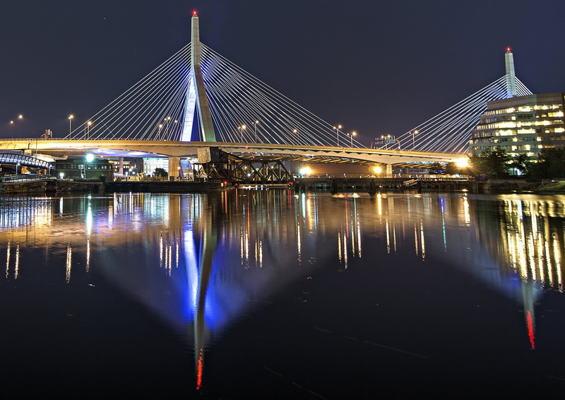 bridges, cities, tower, city, massachusetts, bay, 1080P, skyline, night, architecture, boston, usa, atlantique, ocean, boswash