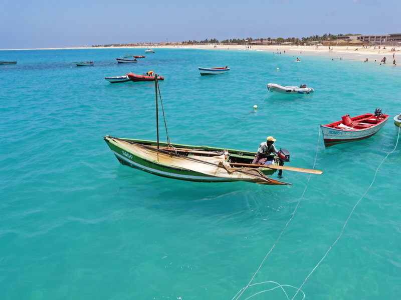 blue, 2K, turquoise colored, cabo verde, Island, one person, Atlantic, rowboat, Sea, men, water, real people, nature, sky, nautical vessel, mode of transportation