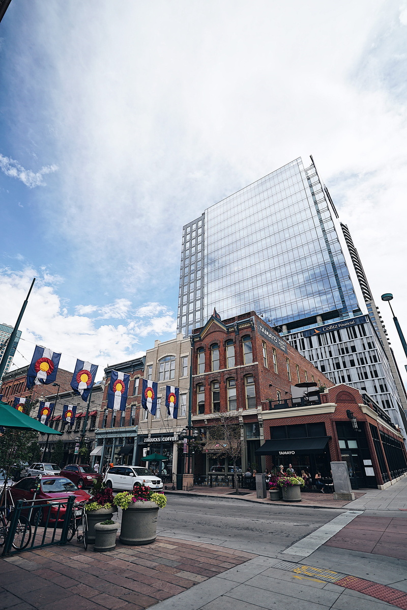 cloud - sky, city, united states, outdoors, modern, sky, incidental people, urban photography, downtown, low angle view, larimer square, nature, transportation