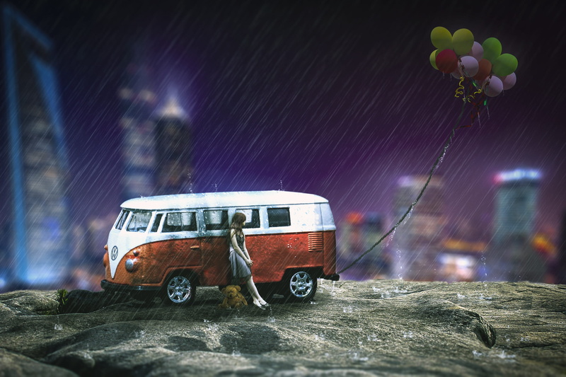 toy, blurred motion, motion, focus on foreground, miniature, land vehicle, no people, motor vehicle, mode of transportation, rock, city, street, nature