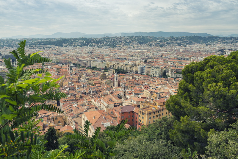 high angle view, cityscape, townscape, 5K, riviera, tree, day, cloud - sky, france, sky, plant, community, building, town, roof, europe, crowded, architecture
