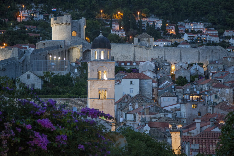 building, dubrovnik, dusk, town, nature, ruins, illuminated, the past, old, brick, place of worship, longexposure, tree, plant, tower, flowers, beautiful