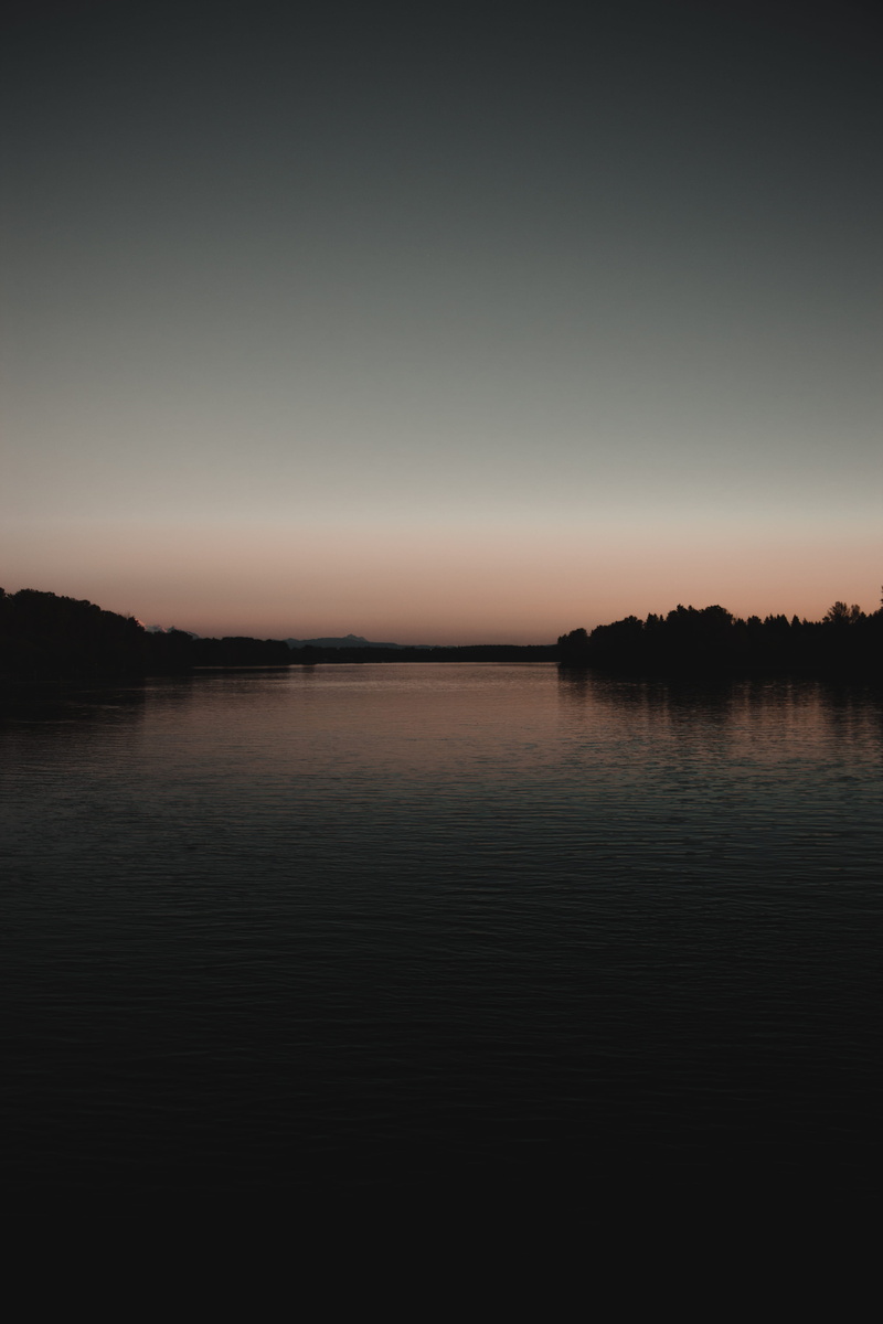 forest, blue, ripple, outdoors, sunset, tranquility, scenics - nature, no people, teal, non-urban scene, moody, reflection, horizone, dark, ocean, waterfront