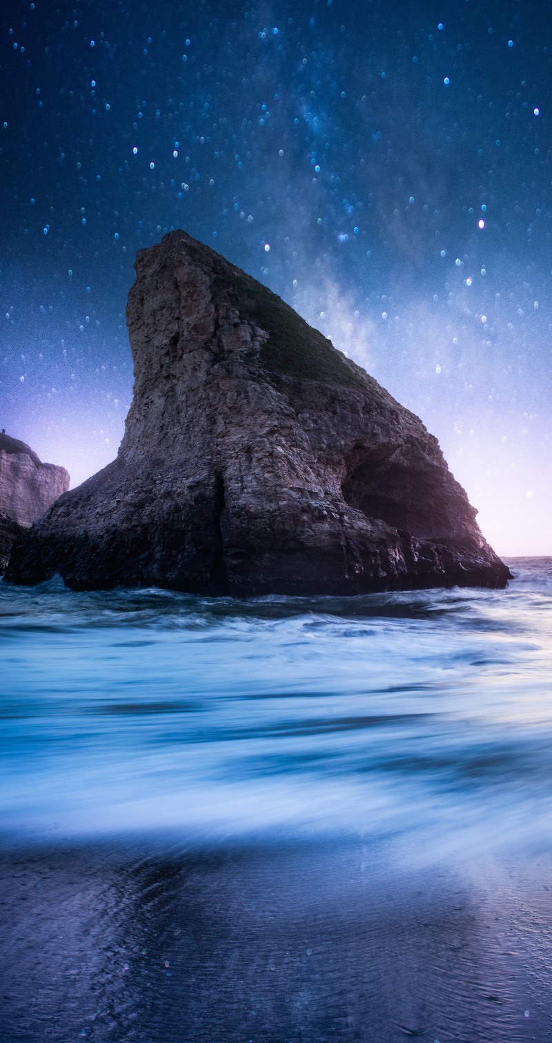 shark fin cove, outdoors, nature, beach, 5K, star - space, rock, no people, united states, milkyway, astronomy, davenport, water, d750, land, beauty in nature