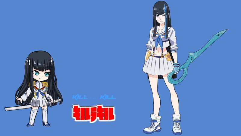 young women, people, blue, standing, child, clothing, Kiryuin Satsuki, adult, females, blue background, colored background, childhood, women, Kill la Kill
