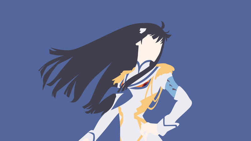 vertebrate, nature, clear sky, Kiryuin Satsuki, blue background, wind, bird, one person, anime girls, silhouette, anime vectors, Kill la Kill, blue, outdoors
