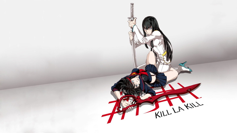 hairstyle, anime girls, studio shot, typography, young adult, 1080P, copy space, sword, one person, Kill la Kill, anime, mini dress, dress, text, Matoi Ryuuko