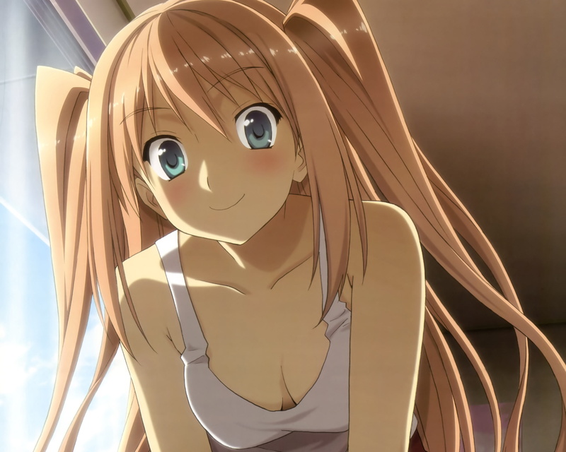 blush, megami, pink, twintails, chocolate, long, hair, sumiyoshi, chisato, cleavage, close, senkyo, 1080P, koi
