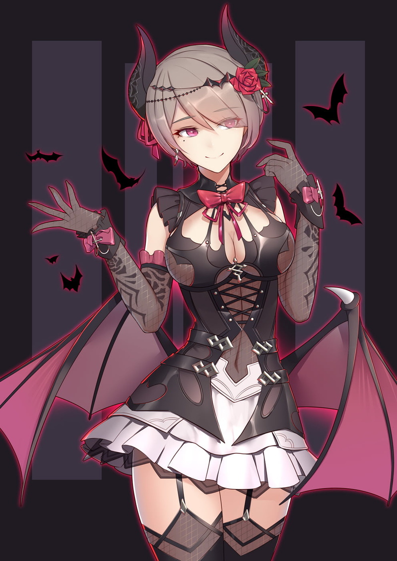 bats, 720P, Rita Rossweisse, anime girls, dress, black stockings, Honkai Impact 3rd, Liu Lan, smiling
