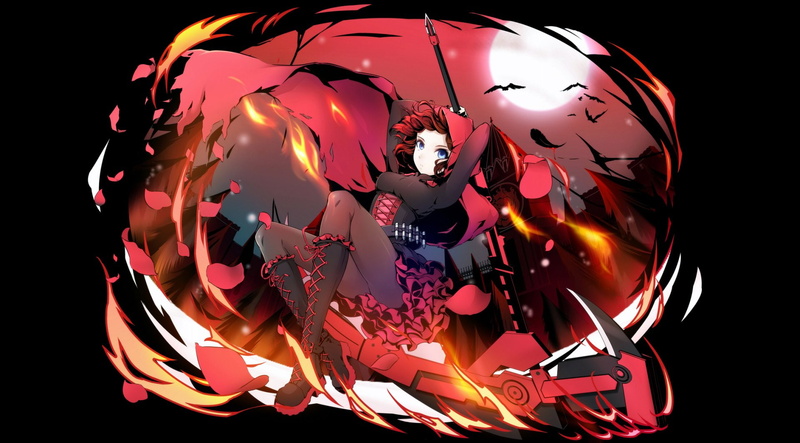 Ruby Rose (RWBY), Anime, Bat, 1080P, Moon, RWBY, Red Hair, Scythe