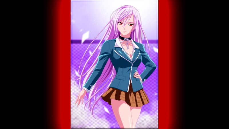 Akashiya Moka, purple hair, 1080P, red eyes, anime, Rosario + Vampire, miniskirt, anime girls