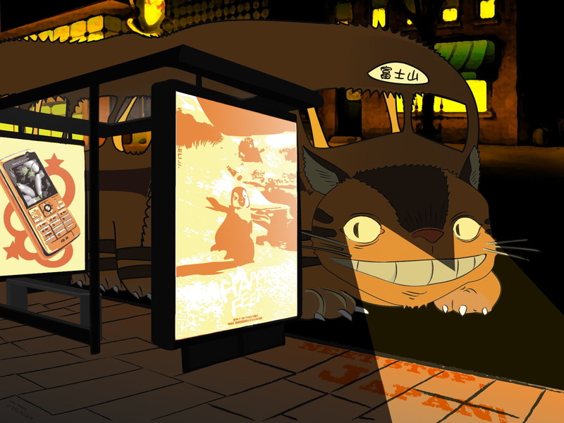 music, arts culture and entertainment, flooring, 720P, Movie, nightlife, art and craft, no people, multi colored, design, built structure, Catbus (My Neighbor Totoro)