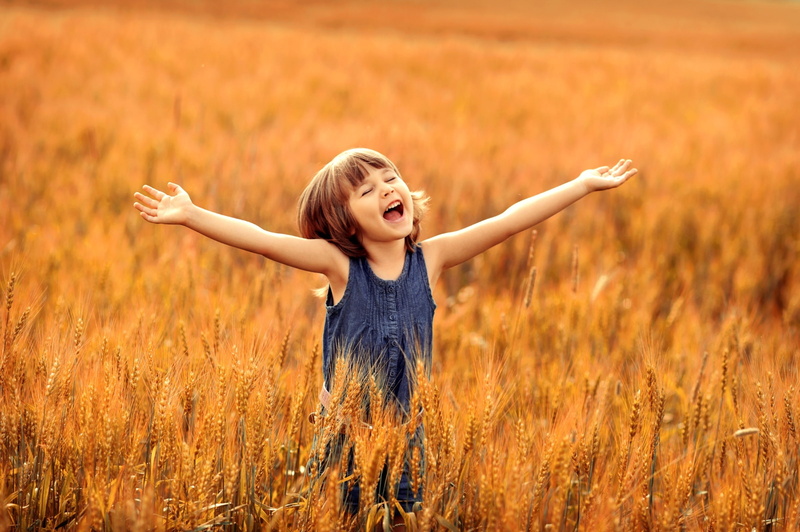 summer, childhood, field, joy, delight, girl, 1080P, happiness, wheat