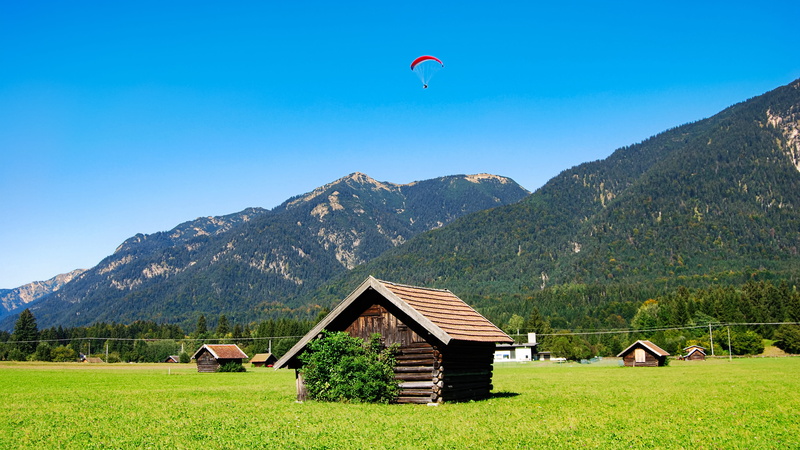 adventure, farm, plants, scenics - nature, no people, outdoors, plant, field, barn, 4K, landscape, agriculture, mountain range, brown, sky, architecture