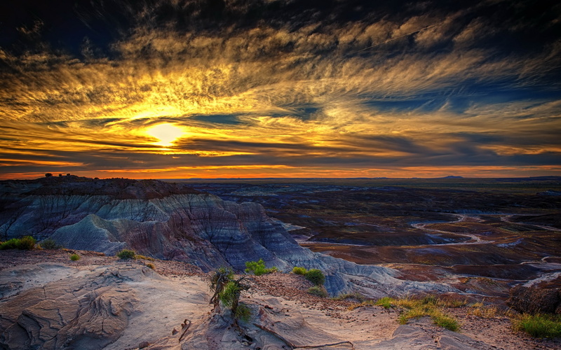 sua, landscape, usa, sunset, forrest, petrified, Petrified Forrest, Arizona, 2K