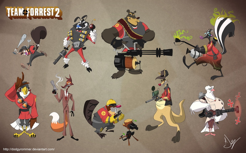 Scout (TF2), Soldier (TF2), Demoman, Medic (TF2), Pyro (TF2), 2K, Spy (TF2), Sniper (TF2), Engineer (TF2), Heavy (TF2)