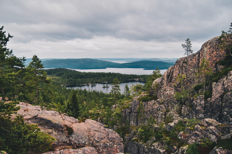 forrest, sweden, rock - object, tranquility, outdoors, sky, mountain, nature, beauty in nature, view, skuleskogen national park, idyllic, 5K, water, plant