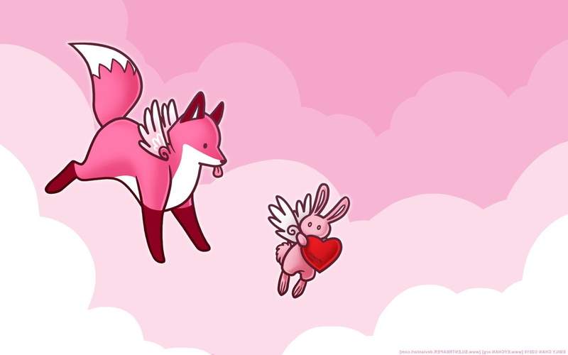 valentines day, 720P, wings, rabbits, stupid fox, heart, love, Fox, animals