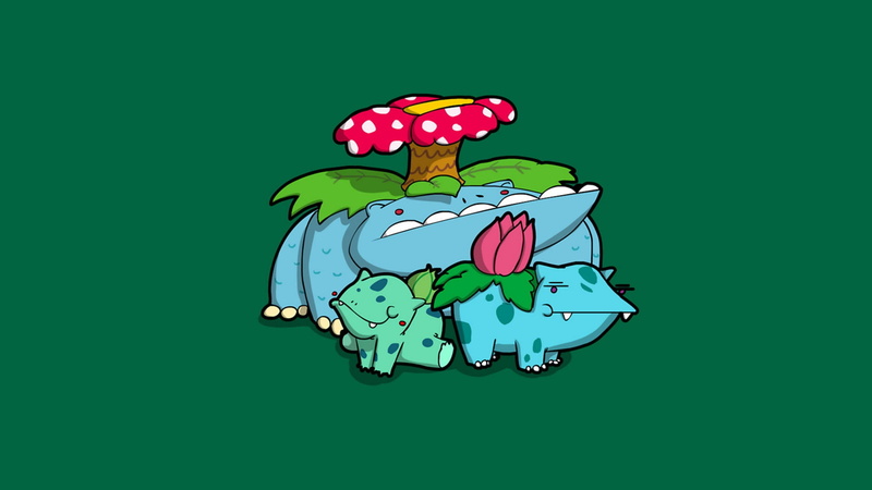 herbal, 1080P, pokemon, caricature, flower, grass, Ivysaur, bulbasaur, Venusaur, poisonous, blue, green