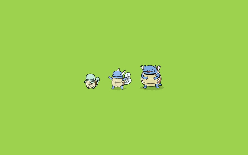 simple, squirtle, evolution, blastoise, green, art, pokemon, background, hd, anime, 1080P, minimalistic, wartortle