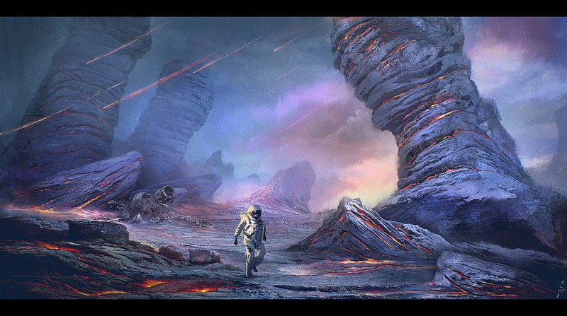 artwork, one person, nature, science fiction, digital, walking, men, real people, beauty in nature, leisure activity, rear view, man, metalanguage, lifestyles