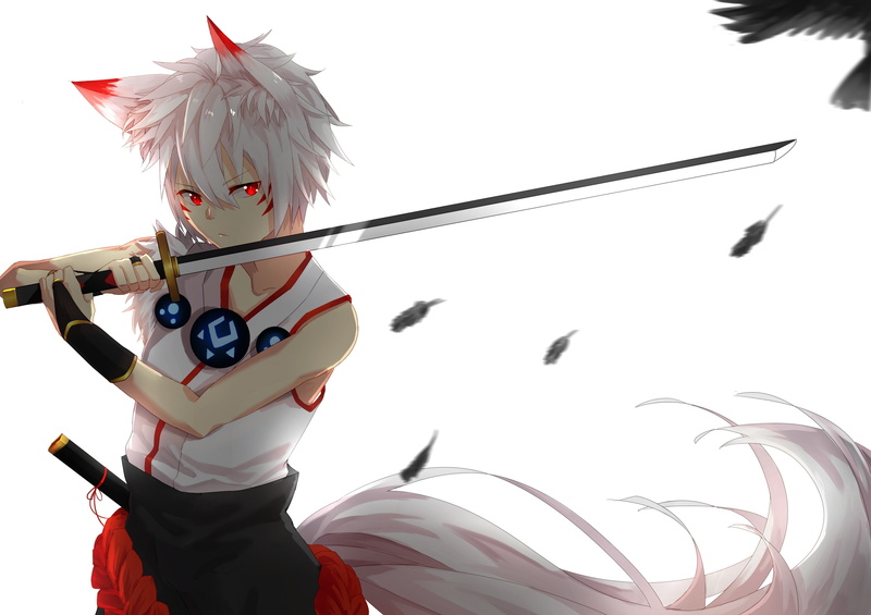 day, childhood, anime, low angle view, white color, lifestyles, animal wildlife, nature, rear view, Elsword, real people, sky, white background, red eyes