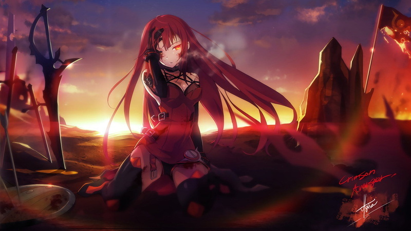 full length, long hair, Elsword, adult, beauty, beautiful woman, Elesis (Elsword), digital composite, one person, nature, young adult, cloud - sky, hairstyle