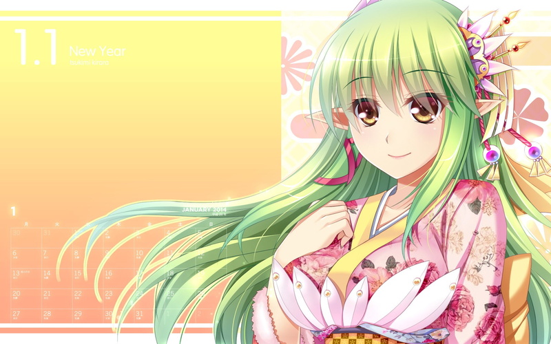 Elsword, Long Hair, Rena (Elsword), Fantasy, Green Hair, Video Game, Bleached Eyes, 1080P, MMORPG, Japanese Clothes