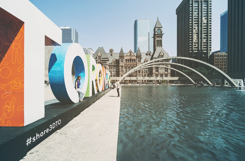 toronto, building exterior, canada, people, connection, nathan phillips square, sign, office, office building exterior, pond, skyscraper, built structure