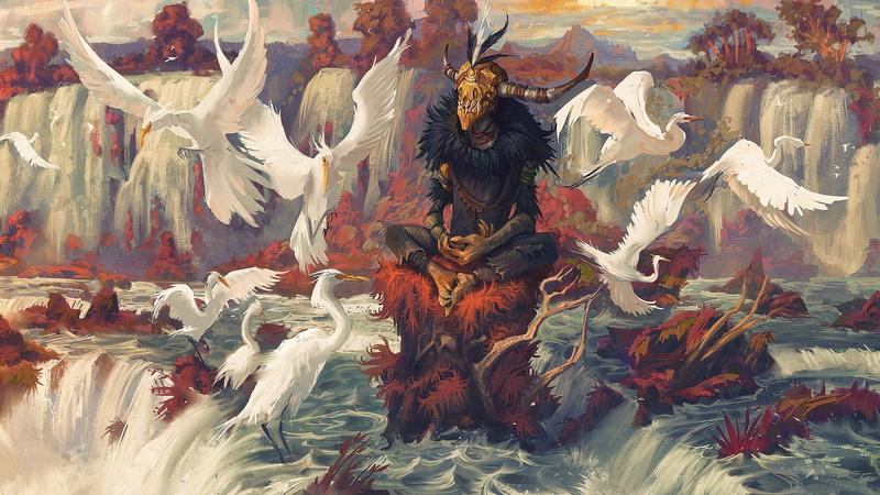 water, peacefull, 1080P, waterfall, demon, birds, Colorful, clouds, Cranes (bird)