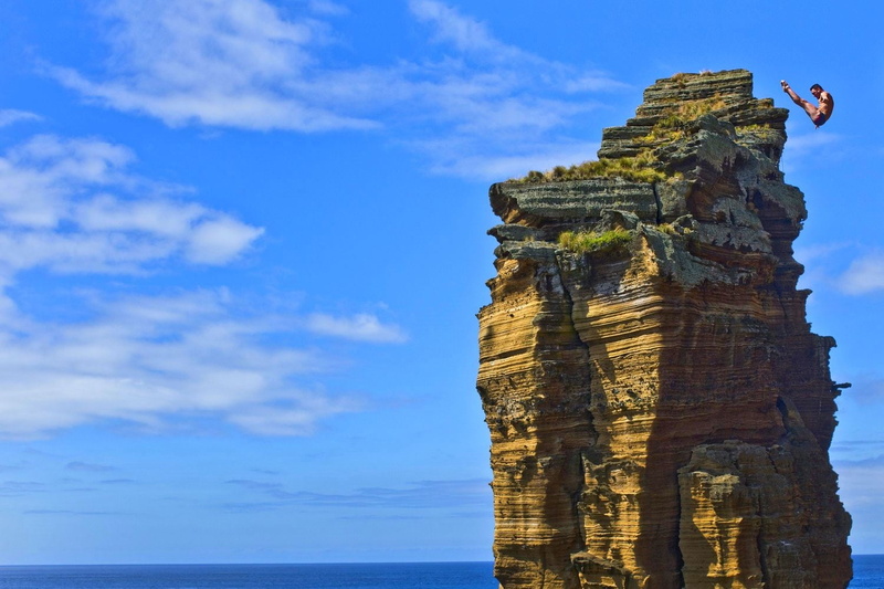 cliff, eroded, nature, tranquility, rock - object, blue, tranquil scene, travel, land, Blake Aldridge, sunlight, clouds, sky, outdoors, formation, men