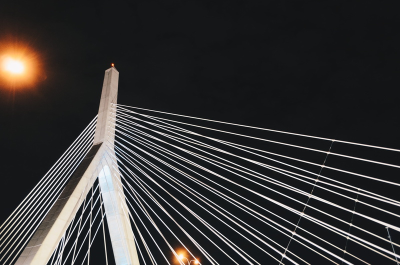 built structure, bridge - man made structure, 2K, black, suspension bridge, skyscraper, nature, copy space, illuminated, bridge, city, architecture, diagonal