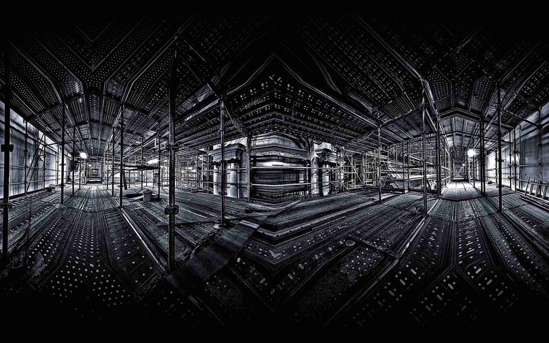 art, support, 2K, monochrome, digital, light, interior, scaffolding