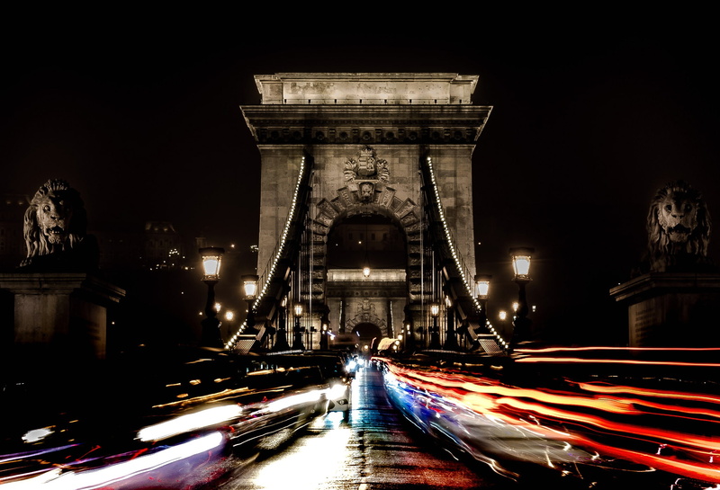 1080P, night, Leo, lights, Budapest, Chain bridge, Hungary, support