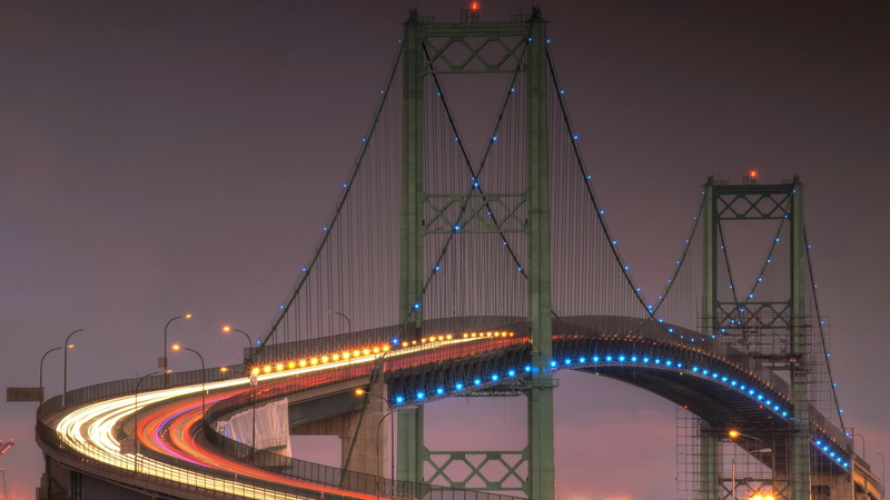 support, the evening, the sky, lights, bridge, 1080P