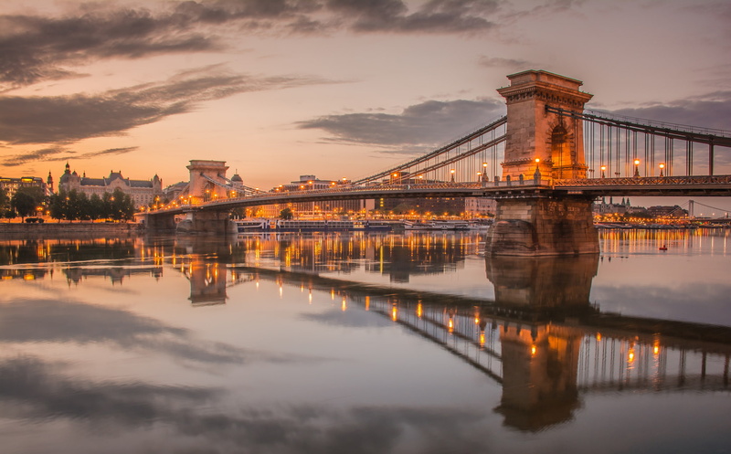 1080P, river, lights, the evening, the sky, Hungary, support, clouds, chain bridge, Budapest, The Danube