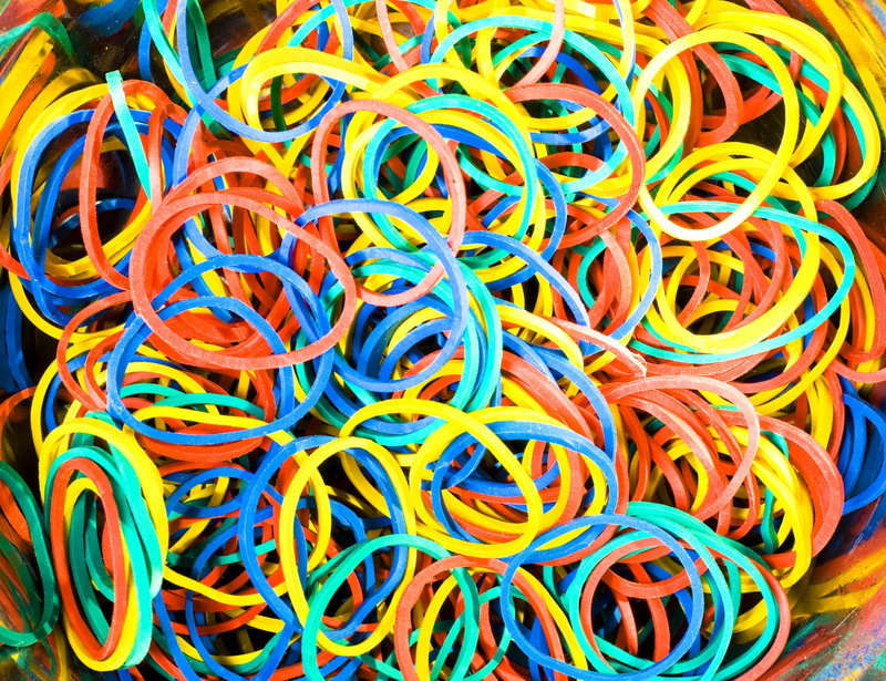 rubber band, indoors, close-up, full frame, variation, tangled, heap, no people, rubber, high angle view, abundance, man made, large group of objects, office supply