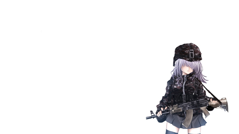 holding, rifle, 1080P, anime, character, white, hd, cartoon/comic, haired, purple, female