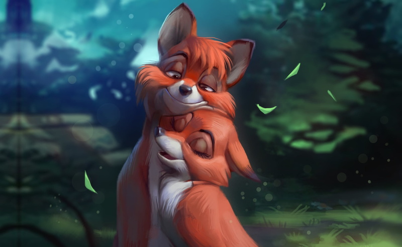 1080P, mood, Tod and Vixey, Ester Conceicao, childrens. Fox, art, a couple, fragment